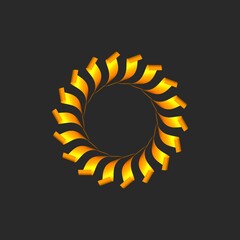 Poster - Circular pattern of gold ribbons on a dark gray background. 3d graphics.