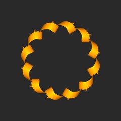 Poster - Circular pattern of gold ribbons on a dark gray background. 3d graphics.