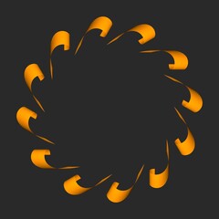 Poster - Circular pattern of gold ribbons on a dark gray background. 3d graphics.