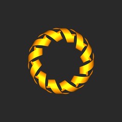 Poster - Circular pattern of gold ribbons on a dark gray background. 3d graphics.