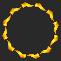 Poster - Circular pattern of gold ribbons on a dark gray background. 3d graphics.