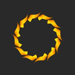 Poster - Circular pattern of gold ribbons on a dark gray background. 3d graphics.