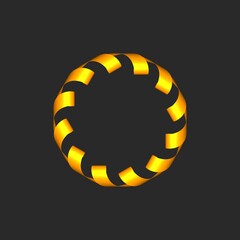 Poster - Circular pattern of gold ribbons on a dark gray background. 3d graphics.