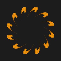 Poster - Circular pattern of gold ribbons on a dark gray background. 3d graphics.