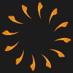 Poster - Circular pattern of gold ribbons on a dark gray background. 3d graphics.