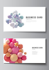 Poster - Vector layout of two creative business cards design templates, horizontal template vector design. Abstract futuristic background with colorful 3d spheres, glossy bubbles, balls.