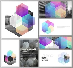 Poster - Vector layouts of modern social network mockups in popular formats with abstract shapes and colors for cover design, website design, website backgrounds or advertising mockups.