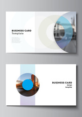 Poster - Vector layout of two creative business cards design templates, horizontal template vector design. Background template with rounds, circles for IT, technology. Minimal style.