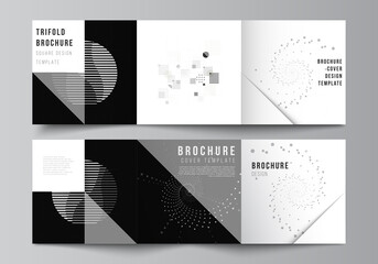 Poster - Vector layout of square covers templates for trifold brochure, flyer, magazine, cover design, book design. Abstract technology black color science background.Digital data. Minimalist high tech concept