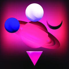 Poster - Abstract surrealistic background with space bodies and planets in geometric composition.