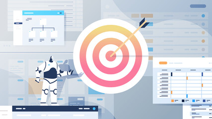 Poster - modern robot neat profit target with arch artificial intelligence technology concept
