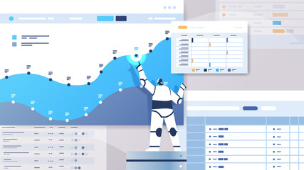 Poster - modern robot analyzing statistics graph financial data analyzing artificial intelligence technology concept