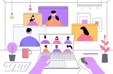 Poster - businesspeople discussing during video call virtual conference online communication self isolation c