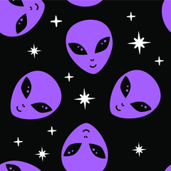 Poster - Seamless alien pattern. Hand drawn doodle background for textile, fashion wear, wrapping paper.