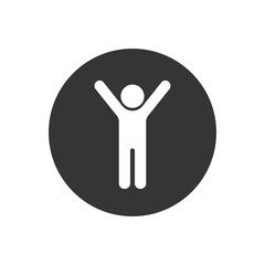 Poster - Man raised two hands white icon, vector simple isolated illustration