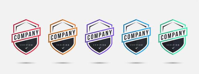 Wall Mural - Company logo badge design template. Certified badge design with shield sports shape. Vector illustration.