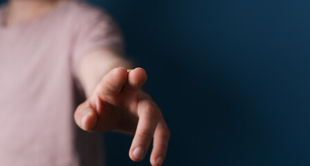 Poster - A man pressing button. Innovation technology internet business concept. Space for text.