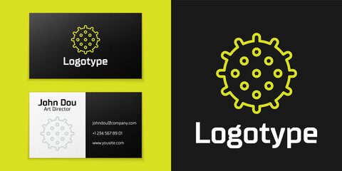 Poster - Logotype line Tennis ball icon isolated on black background. Sport equipment. Logo design template element. Vector