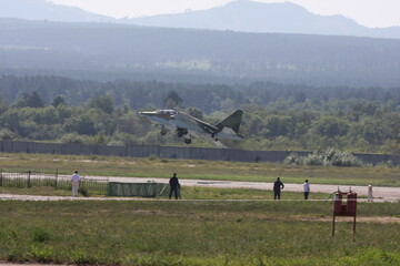 Takeoff of an assault fighter bomber