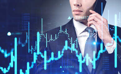 Poster - Serious businessman in formal suit is having a conference call