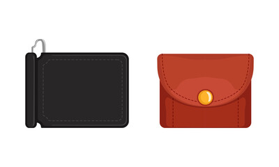 Poster - Wallet as Small Flat Case for Carrying Personal Items Like Paper Currency and Credit Cards Vector Set