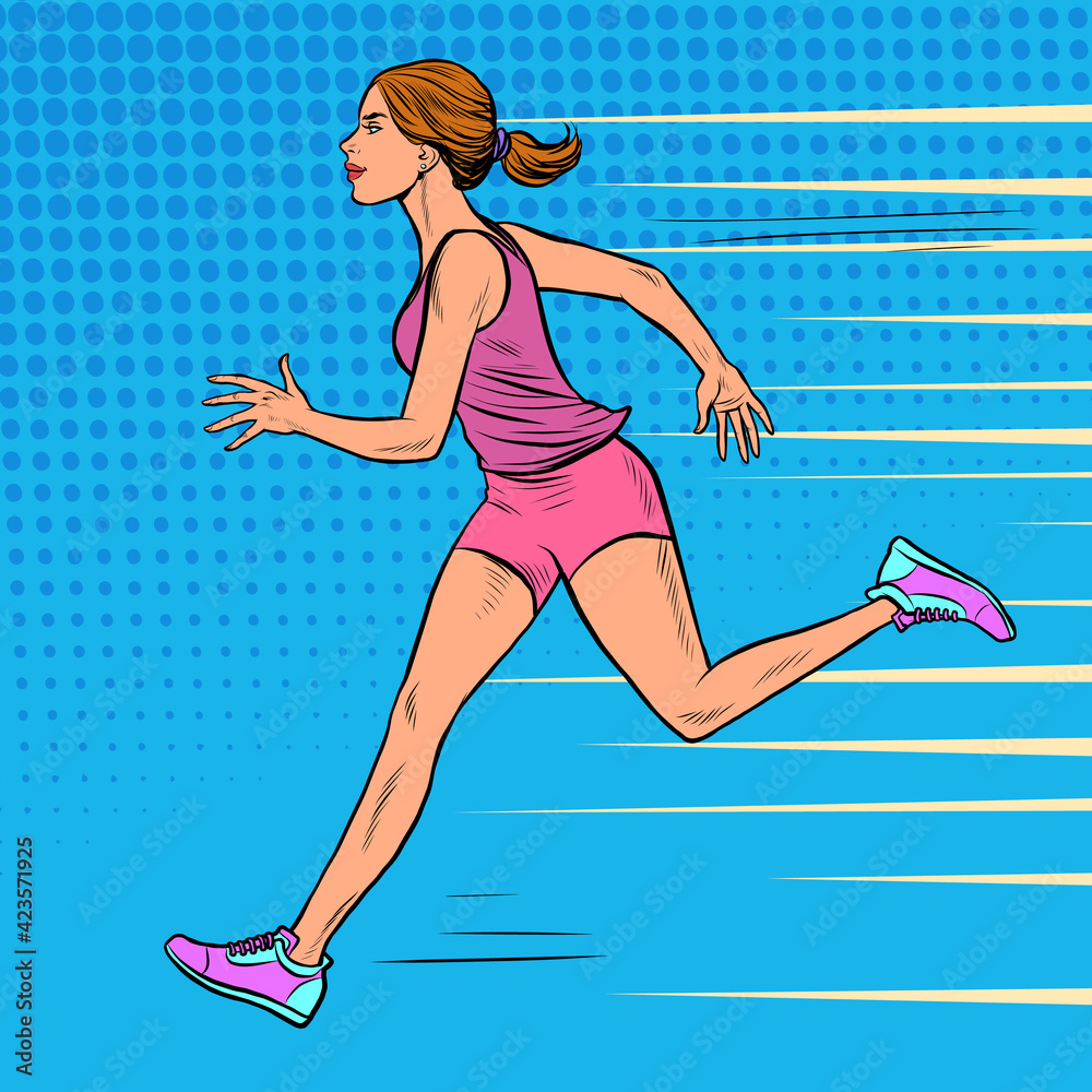 White woman athlete runs. Sports and health. Marathon run - obrazy, fototapety, plakaty 
