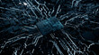 © RocknRoller Studios - Advanced Technology Concept with Microchip. White Neon Data flows from the CPU across a Futuristic Motherboard. 3D render.