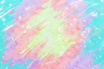  Pastel blue, pink, yellow and lavender background. Oil painting with bokeh sparkle. Tie dye effect.