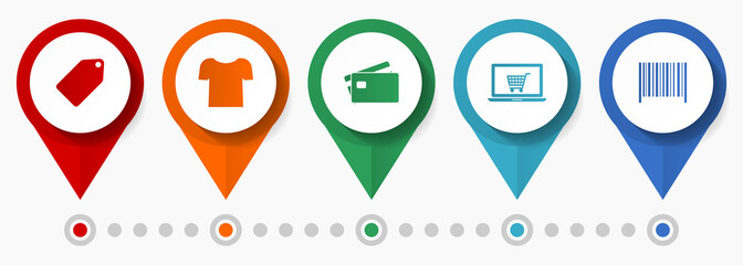 Aufkleber - Business, shop and trade concept vector icon set, flat design pointers, infographic template