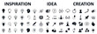 © dlyastokiv - Inspiration icons set, creativity sign, creative idea logo with light bulb, human head, brain – stock vector