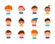 Collection boys faces. Smiling children avatar set. Joyful teenage character collection