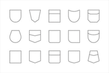 pocket patch set. uniform clothes pockets patches with seam, patched denim pocket line. pockets for 