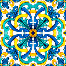 Hand Drawn Watercolor Mediterranean Sicilian Traditional Tiles