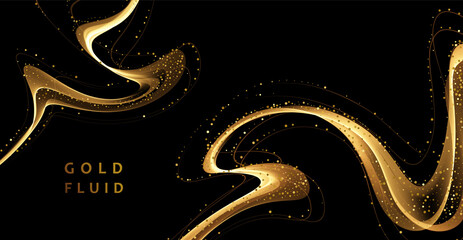 Poster - Abstract shiny color gold wave luxury background with golden glitter sparkles