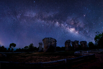Wall Mural - milky way galaxy, over the mor hin khao in chaiyapoom province;thailand,long exposure photograph, wi