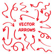 © 32 pixels - Red hand drawn arrows isolated on white background. Doodle arrow, zigzag and round pointers. Handmade sketches of direction symbols. Vector illustration.