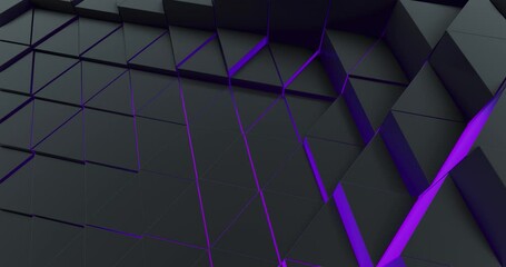 Poster - Triangle shapes in a motion loop abstract background with purple glow. Dynamic style for business and corporate template.  4K loop. 3D rendering