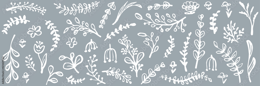 Hand drawn floral web banner. Design for greeting card, easter decoration, sale backdrop, invitation. Vector illustration. - obrazy, fototapety, plakaty 