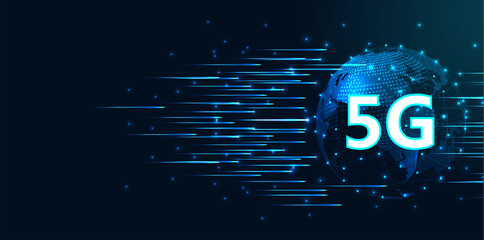 Leinwandbilder - 5G High speed concept design.5G Wireless High speed  Internet Network Connection Information Technology Illustration internet of things on dark blue background.