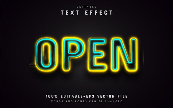Open neon text effect editable
