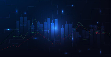 Aufkleber - Trading infographic background.Business chart with  rising and uptrend line graph.trading concept on blue background.Vector illustration.