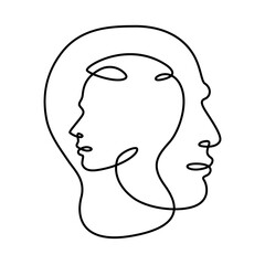 Wall Mural - Male and female profile portrait. The face is within the face.Head in head. Logo portrait of a married couple.