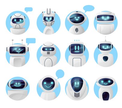 bots, chat robots or chatbot icons, vector virtual ai of service support. chat bot icons with messag