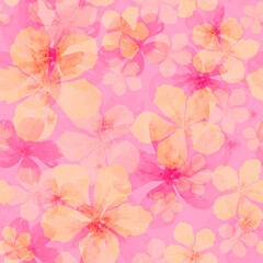  Pastel yellow and pink watercolor flowers seamless floral pattern. 