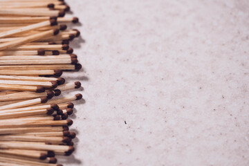 Wooden matches with brown with sulfur heads