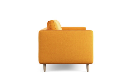 Modern orange textile sofa on isolated white background. Furniture for modern interior, minimalist design.