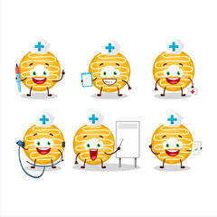 Sticker - Doctor profession emoticon with banana cream donut cartoon character