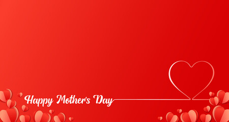 Wall Mural - Happy Mothers Day line lettering with paper heart design. Web banner for Mother's Day inscription for Mom greeting card with beautiful red hearts. Vector illustration