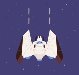 Wall Mural - futuristic spaceship with wings flying in outer space. flight of spacecraft on sky background. inter