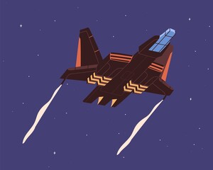 Wall Mural - intergalactic spaceship flying in outer space. spacecraft flight on sky background. spaceflight of c